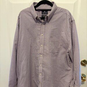 Stafford Shirt 18 34/35 Red/Purple/White Plaid Travel Wrinkle Free Oxford